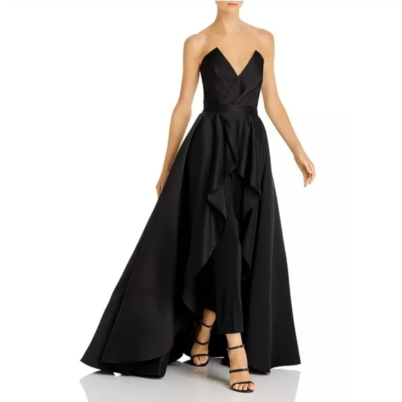 JAY GODFREY Draped Satin Flounce Hi Lo A-Line Maxi Skirt Black Women's 8